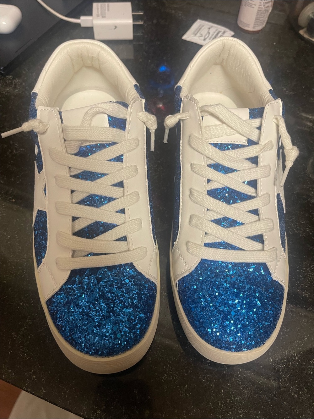 Women's Blue Glitter Star Lace-Up Sneakers new size 10 - Picture 2 of 5